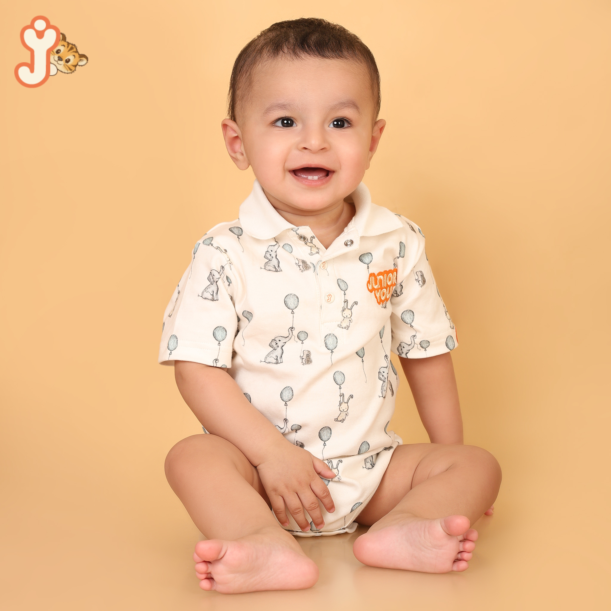 Junioryou Organic Cotton Collared Onesie (Unisex) - Elephant Airshow