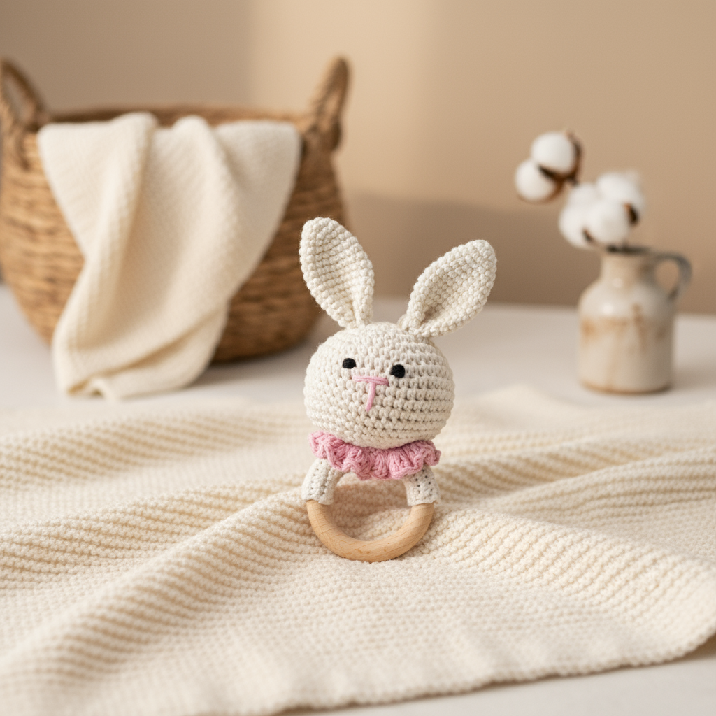 Junioryou Wooden handcrafted Crochet Rattle Toy for Babies