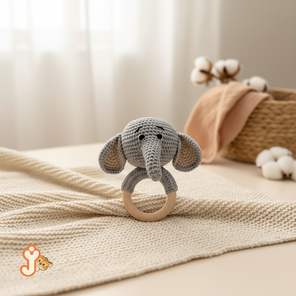 Junioryou Wooden handcrafted Crochet Rattle Toy for Babies