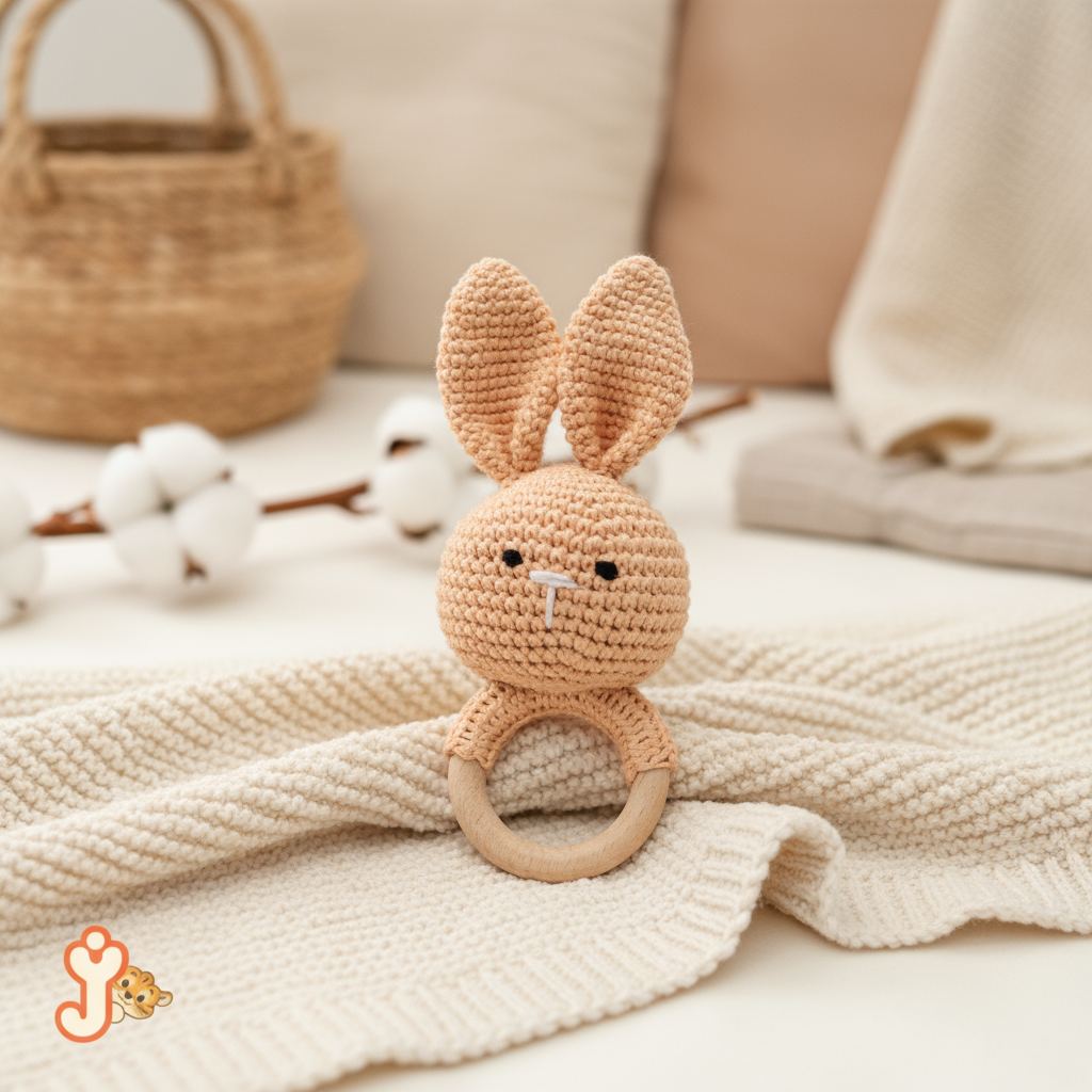 Junioryou Wooden handcrafted Crochet Rattle Toy for Babies