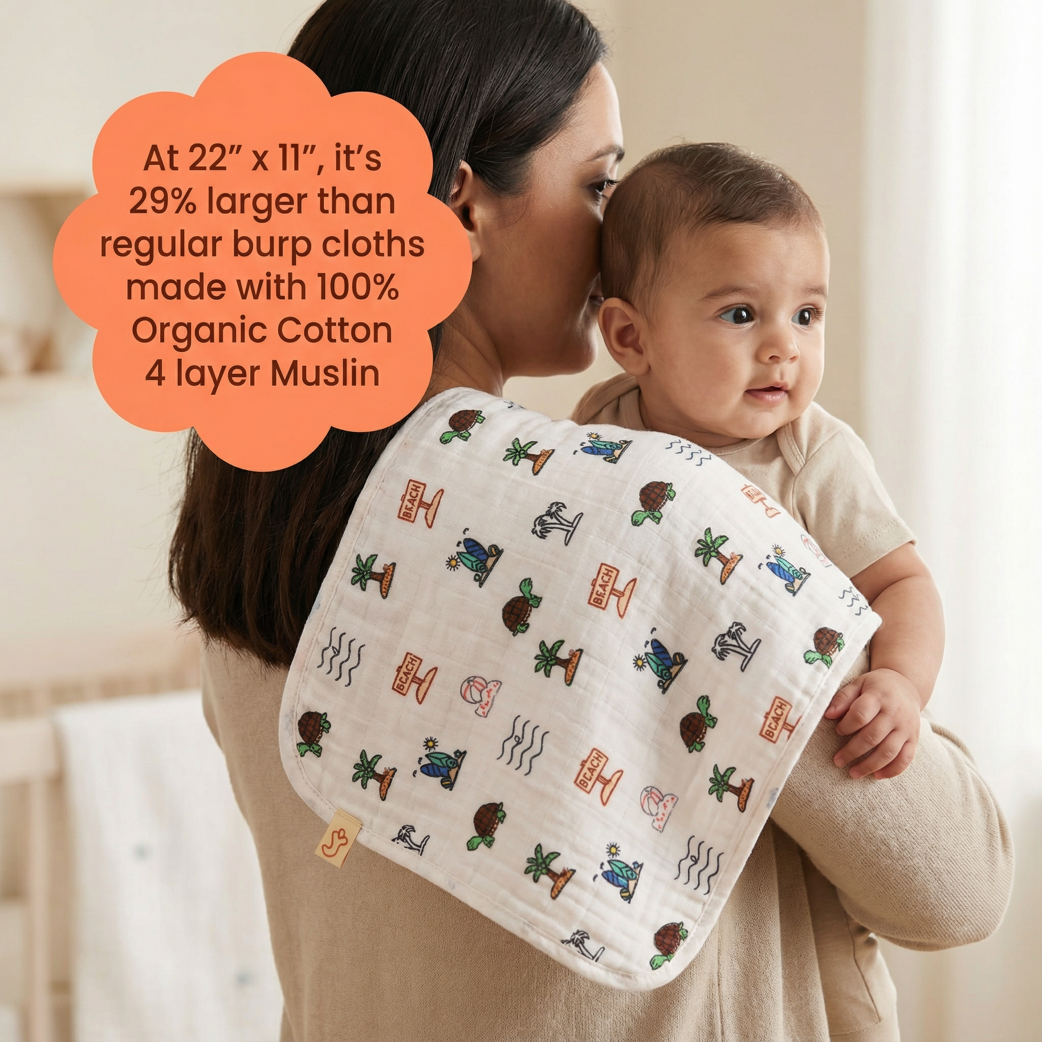 Junioryou Organic Cotton muslin Bib/Burp Cloth for babies - Sandy Toes Holiday