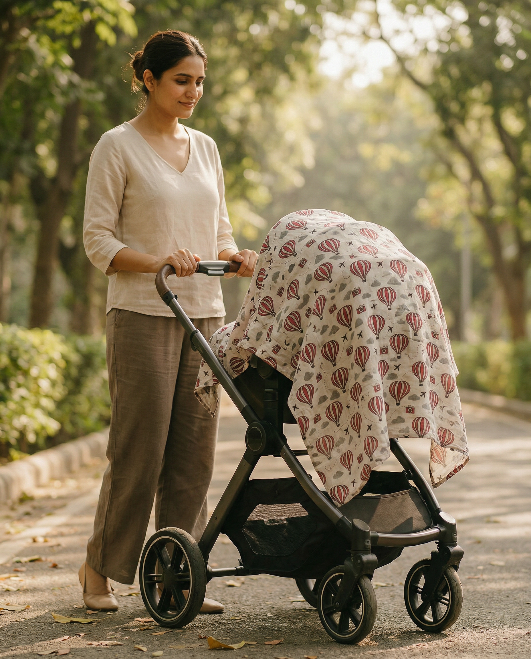 Organic Cotton muslin Swaddle for babies - Balloon Safari