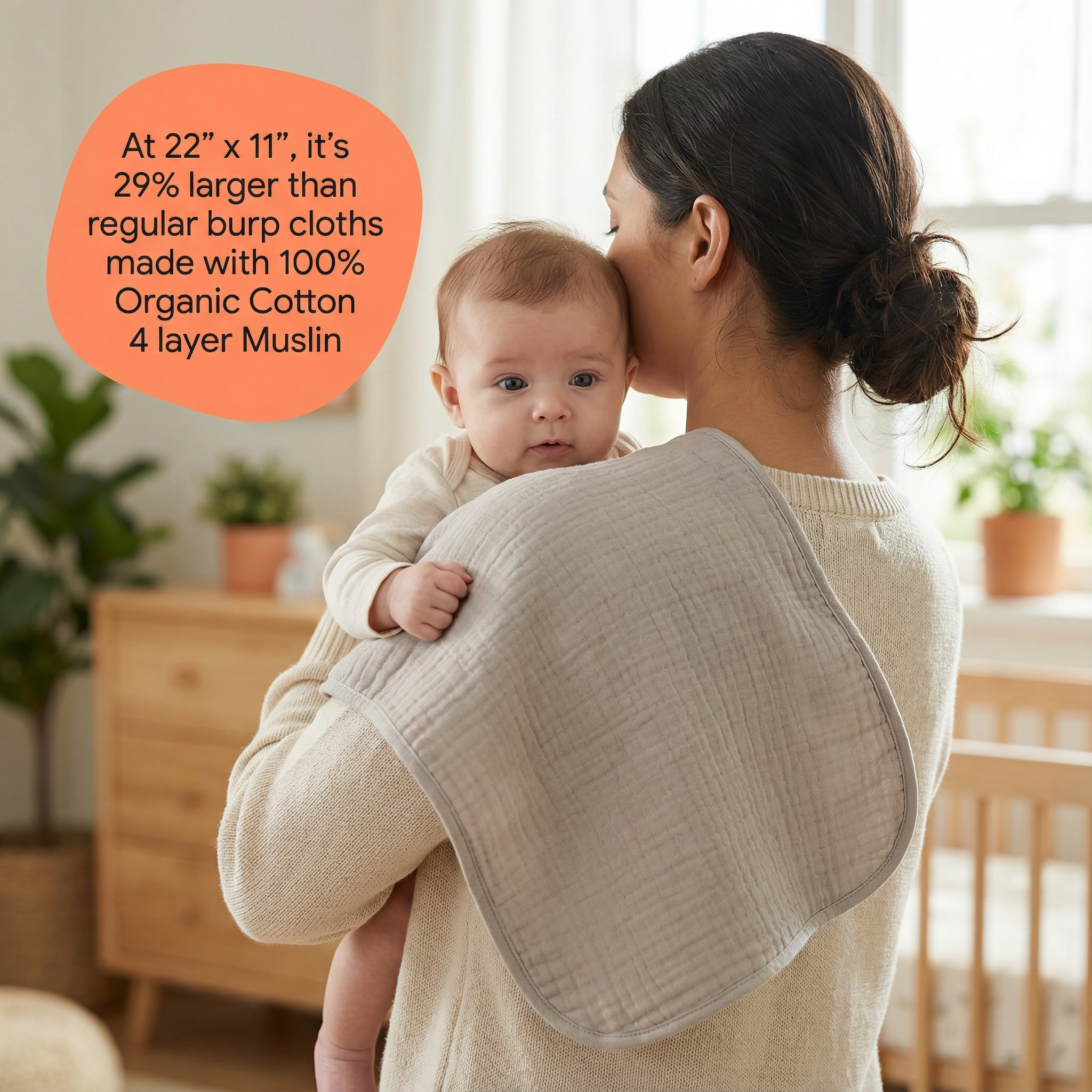 Junioryou Organic Cotton muslin Bib/Burp Cloth for babies - Solid Grey