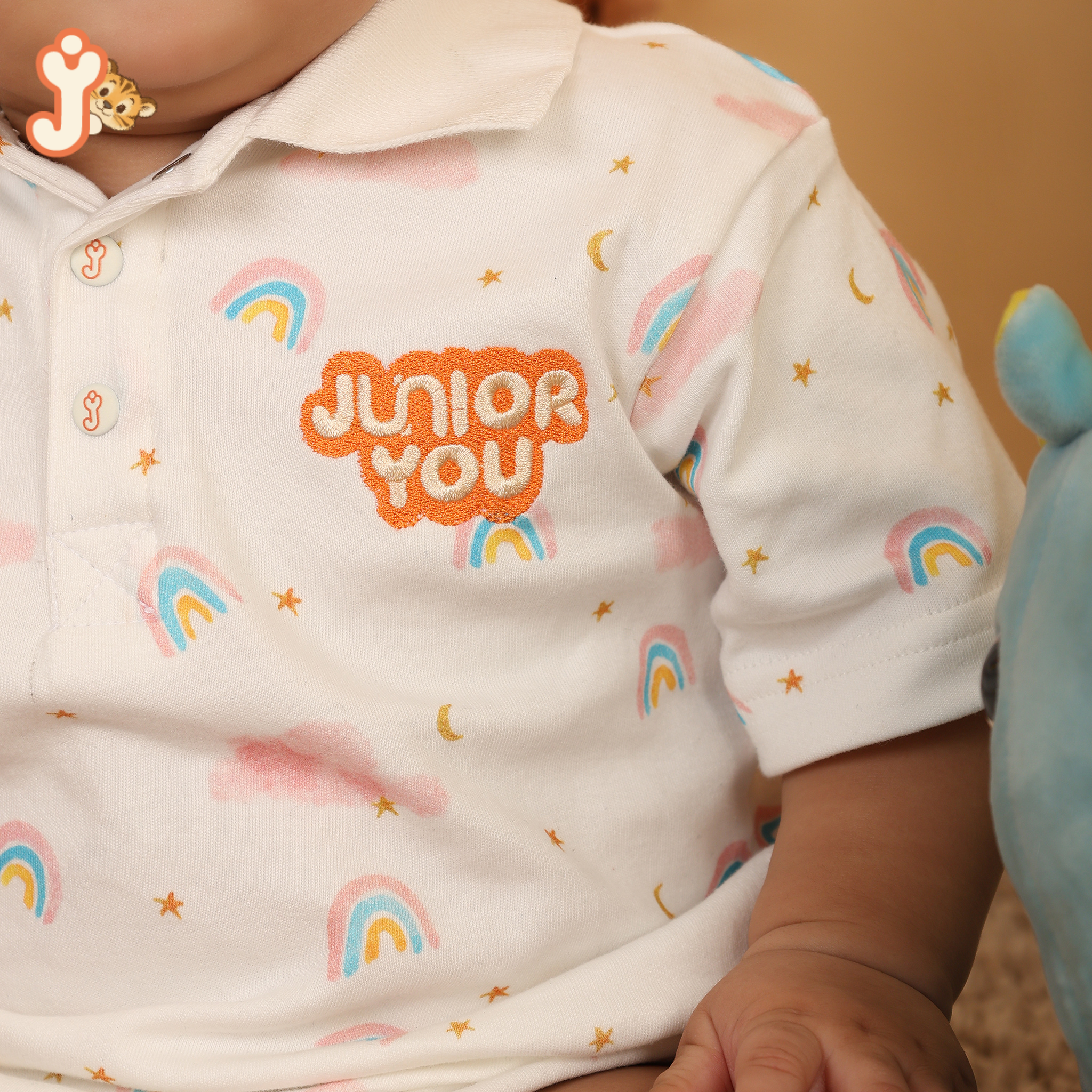 Junioryou Organic Cotton Collared Onesie (Unisex) - Rainbow Dreams