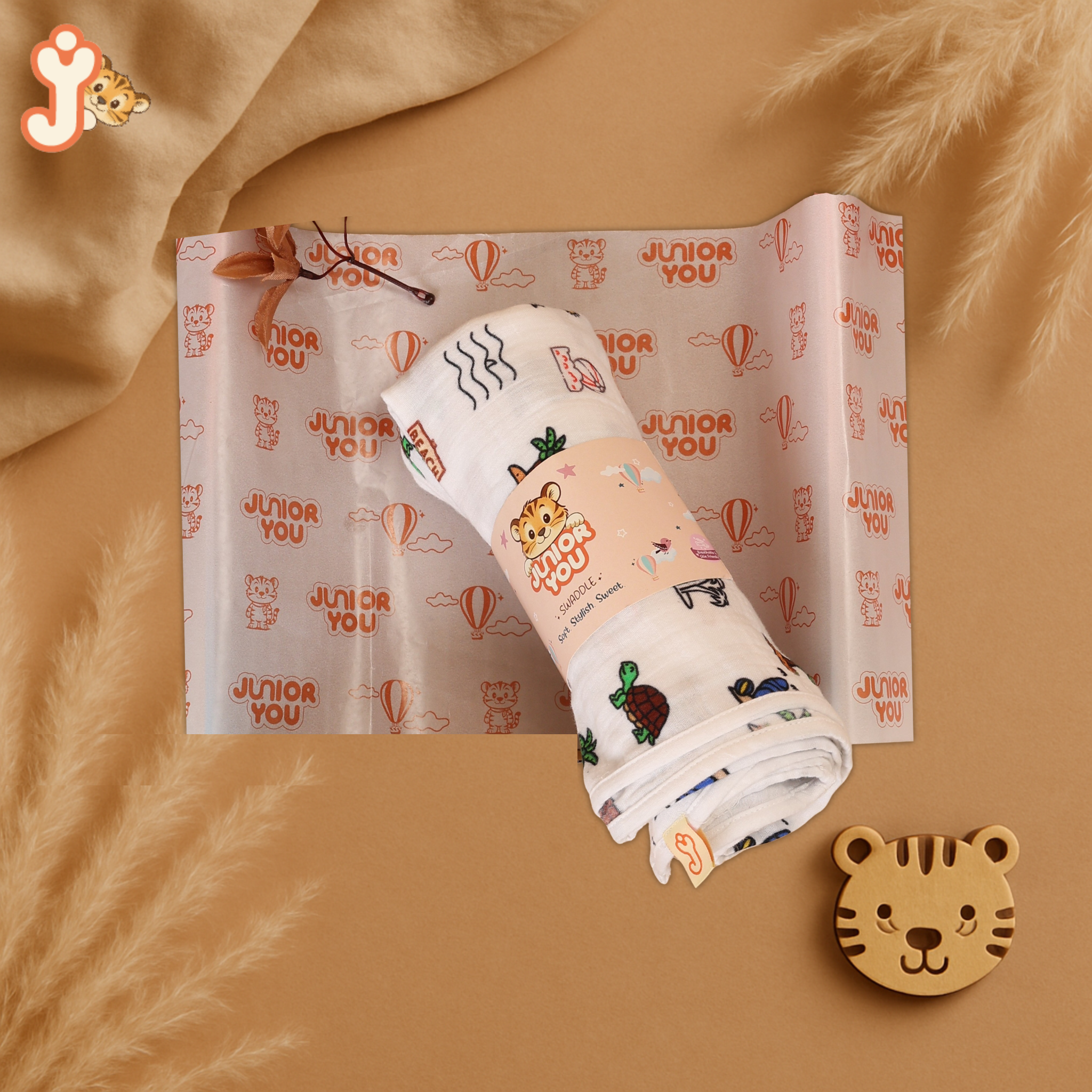 Junioryou Organic Cotton muslin Swaddle for babies (Pack of 2) - Balloon Safari & Sand Toes Holiday